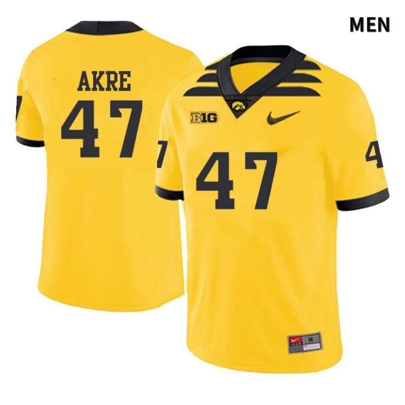 Men's Iowa Hawkeyes NCAA #47 Lane Akre Yellow Authentic Nike Alumni Stitched College Football Jersey EH34P22UN